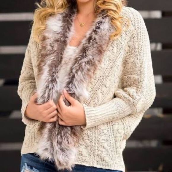 Military Hippie Faux Fur Trim Cardigan OSFA - Picture 1 of 6